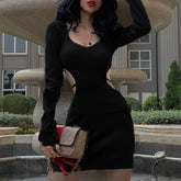 Spring Fashion Backless V Neck Lace Up Long Sleeve Cut Out Dress